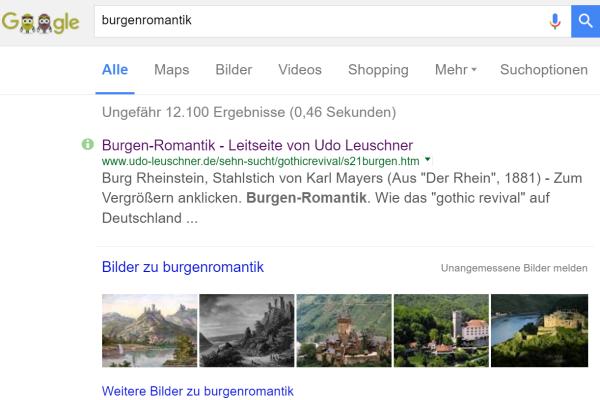 Screenshot Googleabfrage "Burgromantik